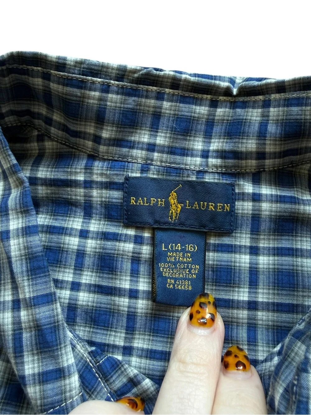 Ralph Lauren Blue Plaid Button Down Shirt Cotton Pony Logo Preppy Youth Large